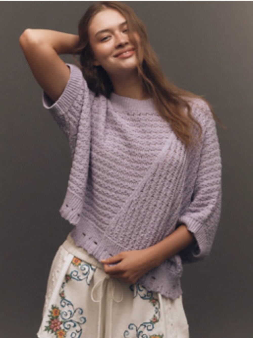 Anthropologie Pilcro Distressed Asymmetric Open-Stitch Sweater